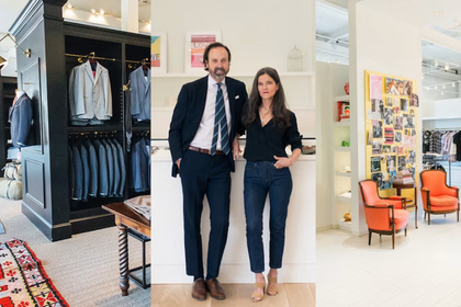 Sid and Ann Mashburn standing together inside their clothing boutique shop in Atlanta.