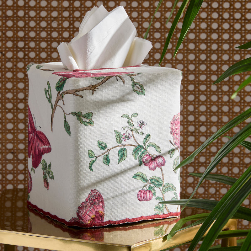 Baudin Butterfly Linen Tissue Box Cover in Ruby - View 1