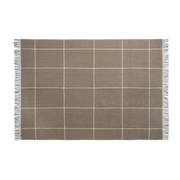 Hazelnut brown Benito wool throw with a windowpane check pattern.