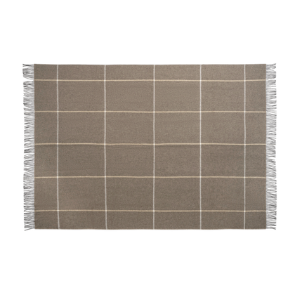 Hazelnut brown Benito wool throw with a windowpane check pattern.