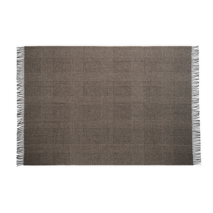 Hazelnut brown Benito wool throw with a windowpane check pattern.
