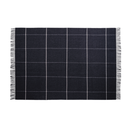 Charcoal black Benito wool throw with a windowpane check pattern.