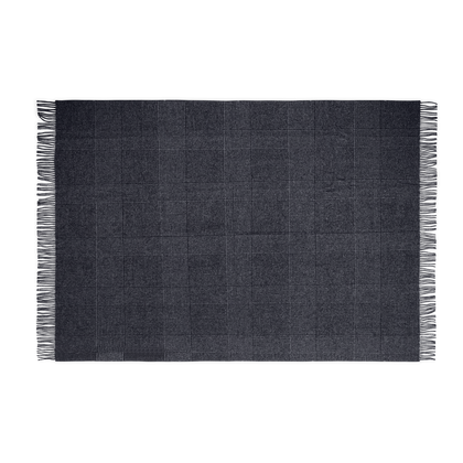 Charcoal black Benito wool throw with a windowpane check pattern.