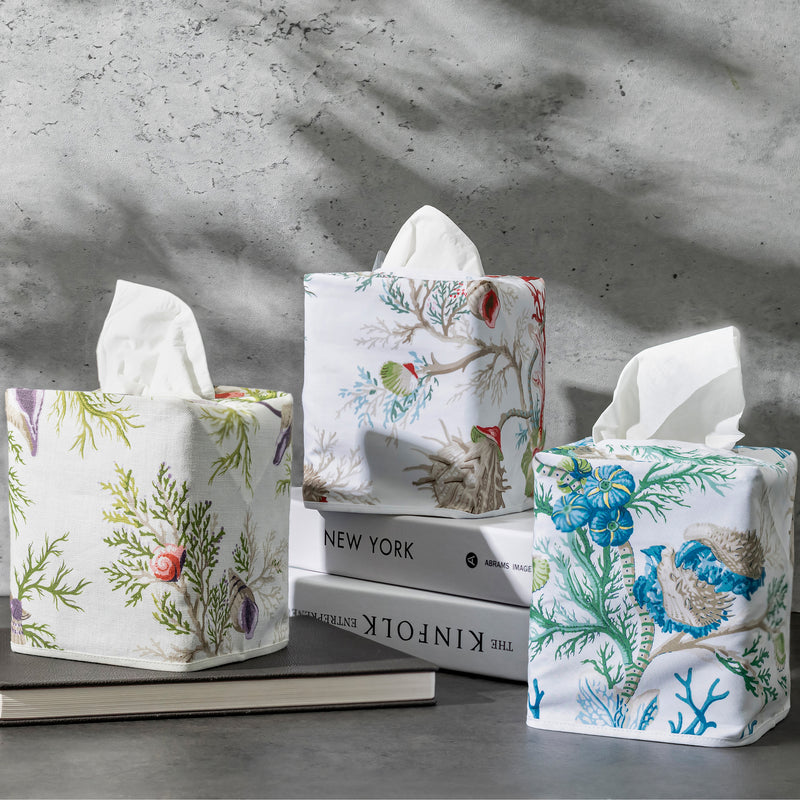 Del Tesoro Tissue Box Cover in Coral - View 1