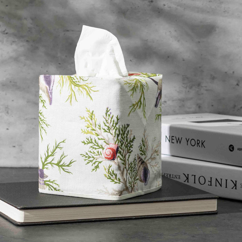 Del Tesoro Linen Tissue Box Cover in Sea Orchid - View 1