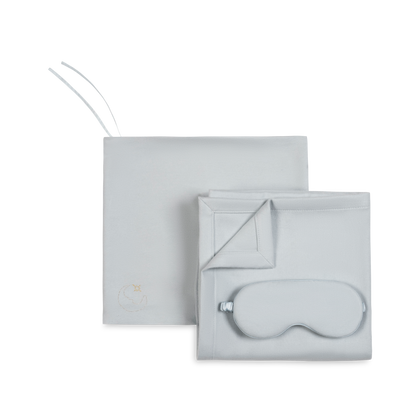 Pale blue-gray Dream Modal slumber set with pouch and silk sleep mask