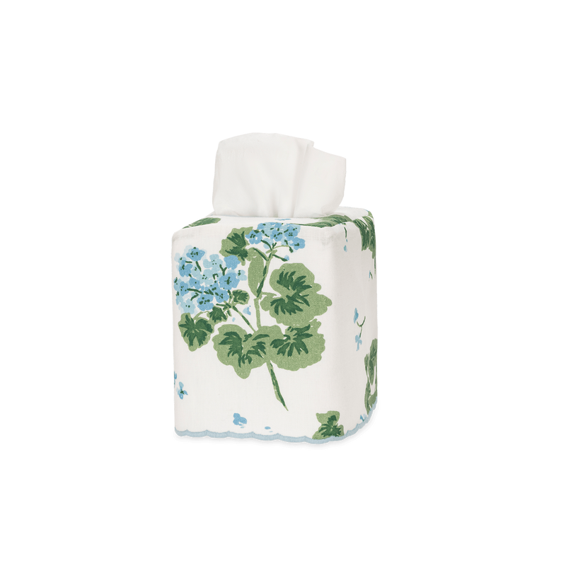 Geranium Linen Tissue Box Cover in Blue - View 1