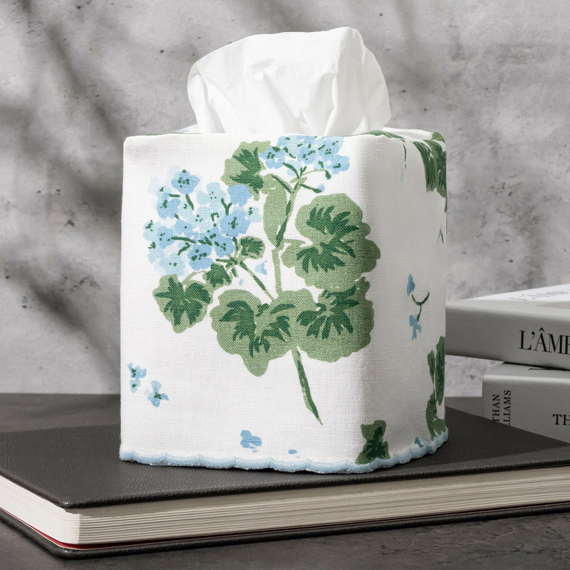 Geranium Linen Tissue Box Cover in Blue - View 1