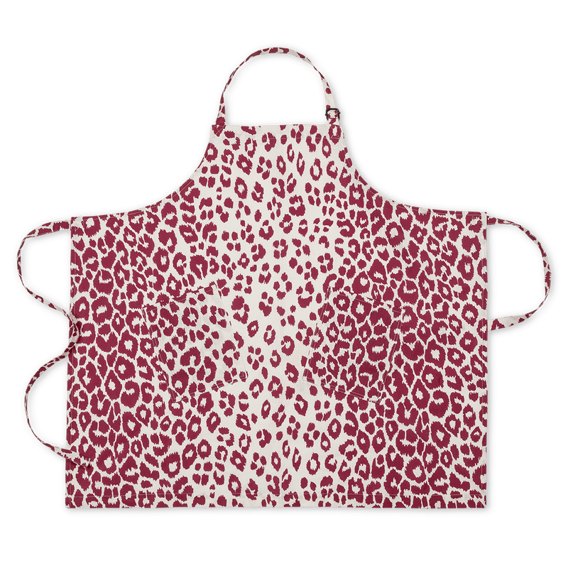 Linen Apron in Iconic Leopard Crimson - View 1