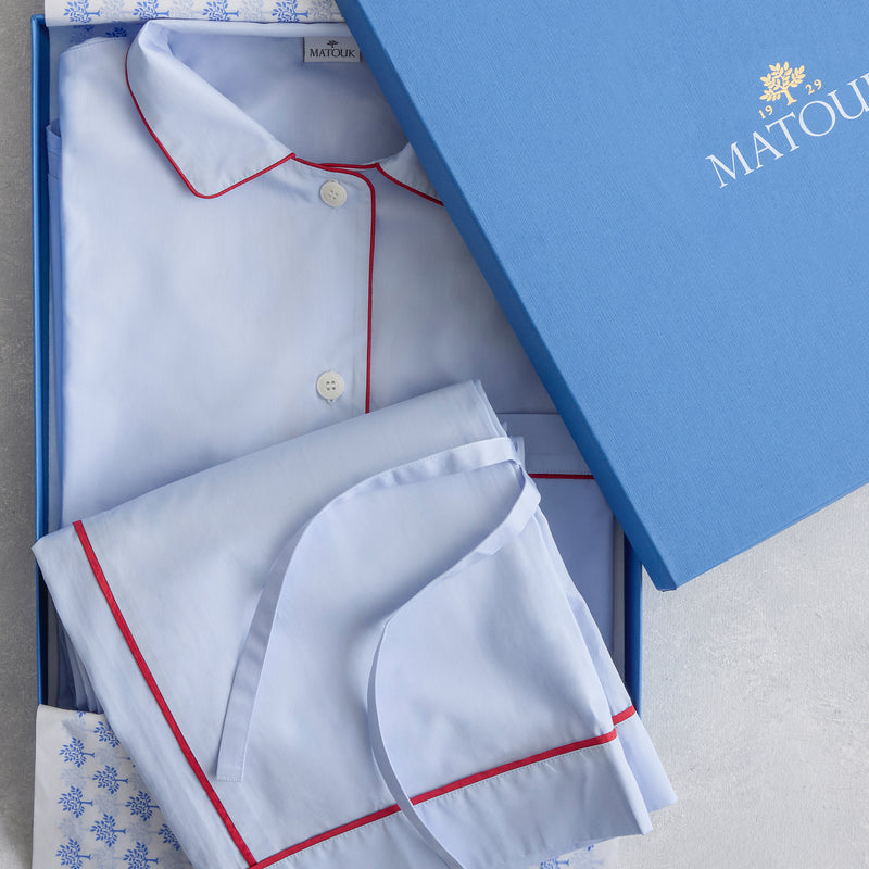 Milano Pajama Set in Sky &amp; Scarlet - View 3