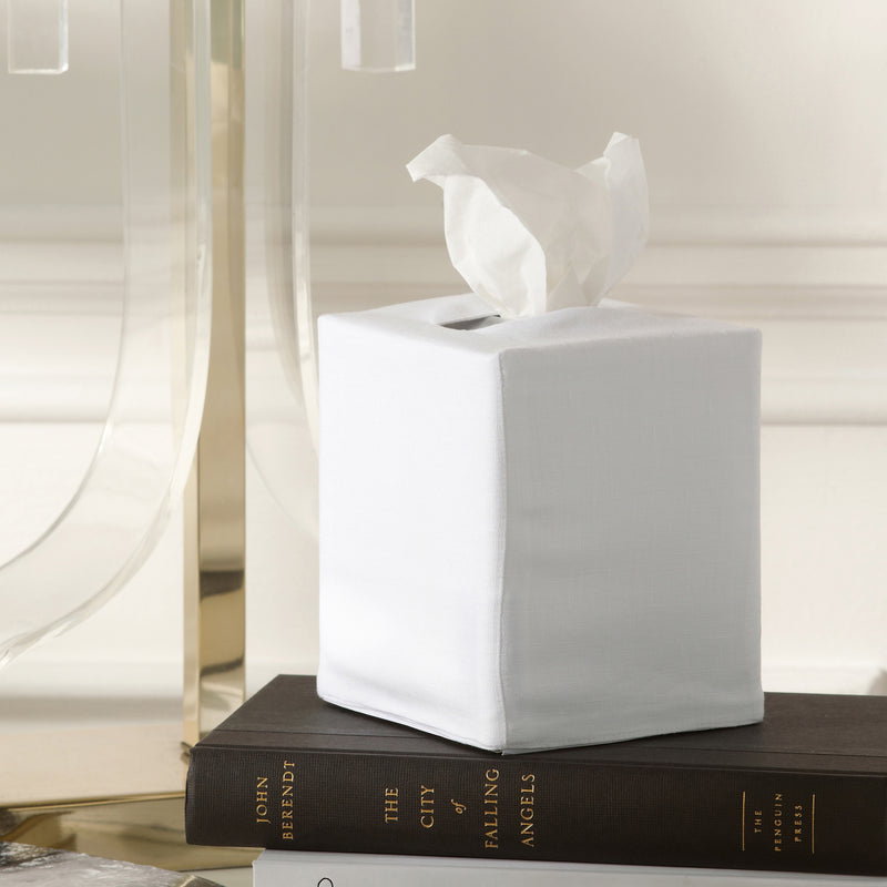 Plain Tissue Box Cover in White - View 2
