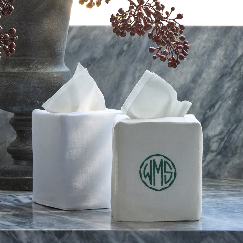 Plain Tissue Box Cover in White - View 1