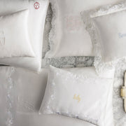 Silk Collection mini pillows in white with assorted monogram and lace styles