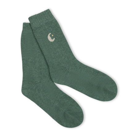 Jade green Starry Night cashmere sleeping socks with embroidered moon and star