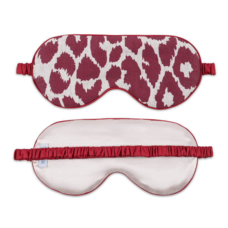 Valentina Linen Sleep Mask in Iconic Leopard Crimson - View 1