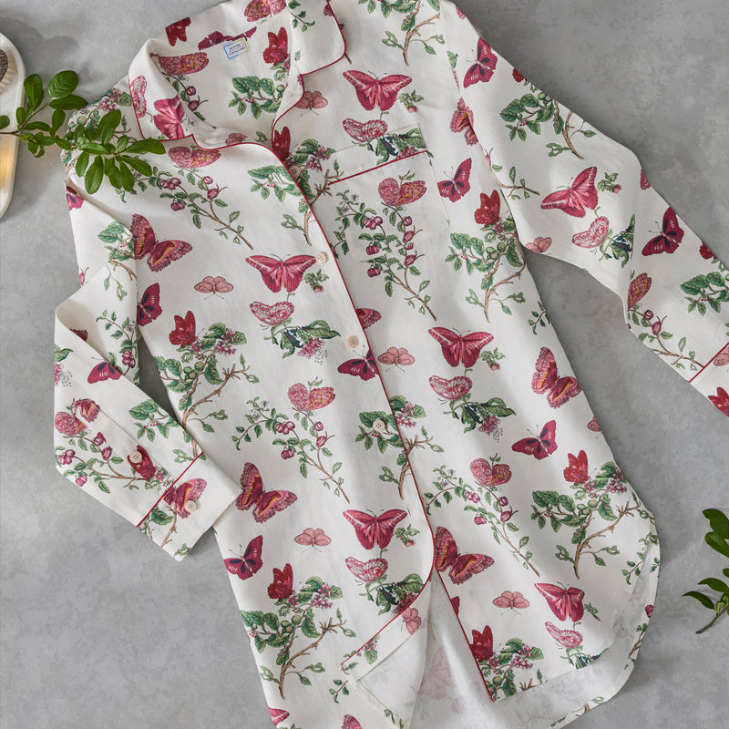 Valentina Linen Sleep Shirt in Ruby - View 3