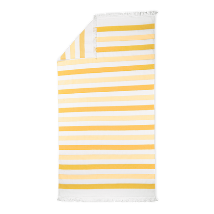 Amado beach towel in the Canary Stripe colorway.
