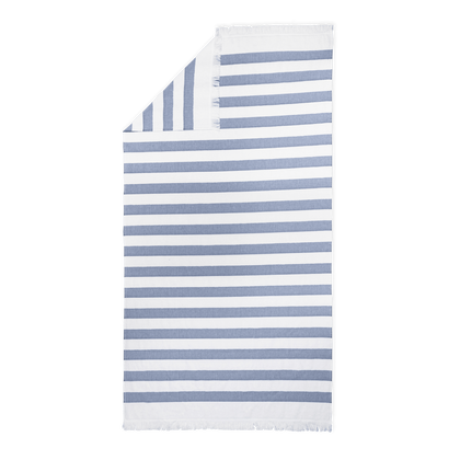 Navy Amado beach towel with a textured weave.