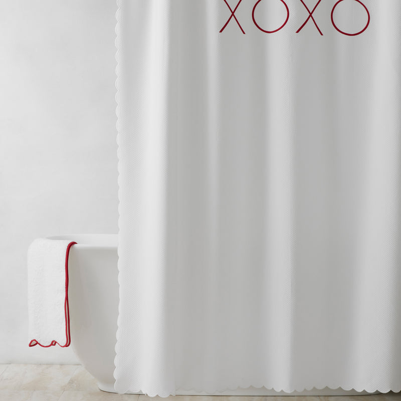 Diamond Pique Scallop Shower Curtain in White - View 1