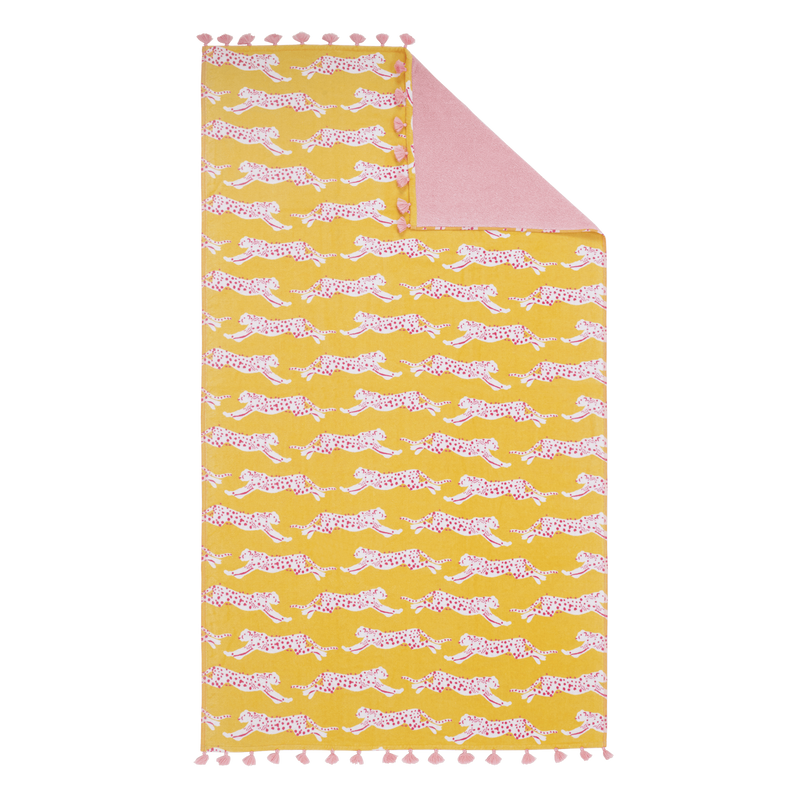 Leaping Leopard Beach Towel in Lemonade - View 1