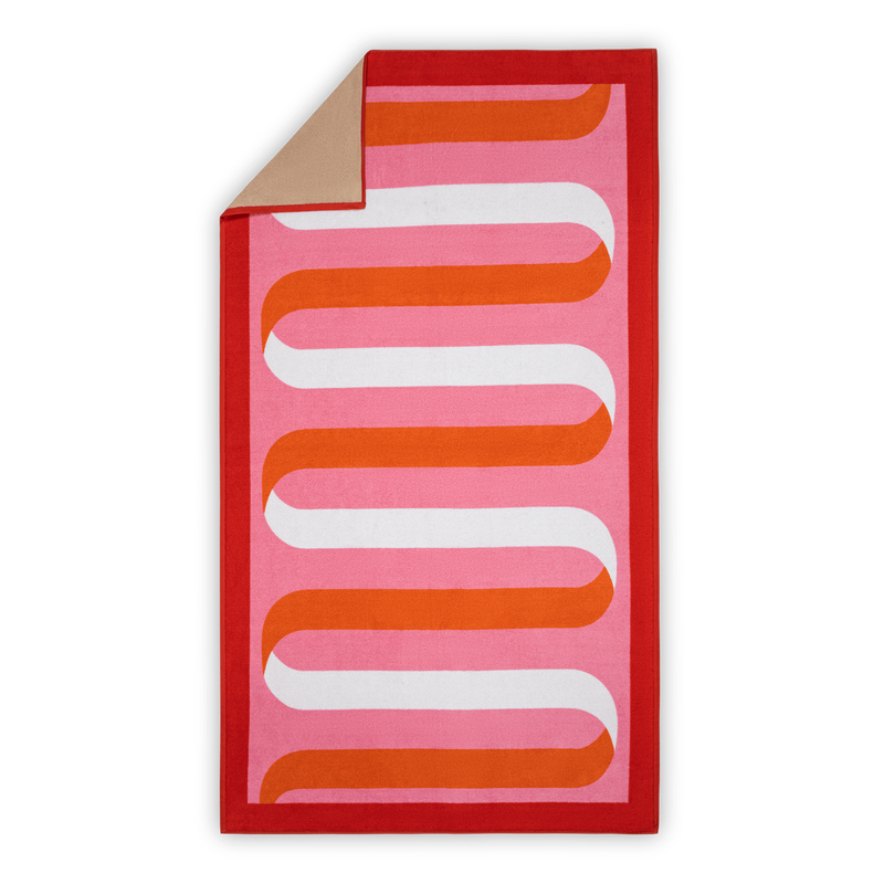 Ribbon Beach Towel in Flamingo - View 1