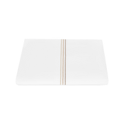 White Amara Triple Pearl duvet cover with tan ombre embroidered trim.