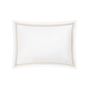 White Amara Triple Pearl sham with tan ombre embroidered trim.