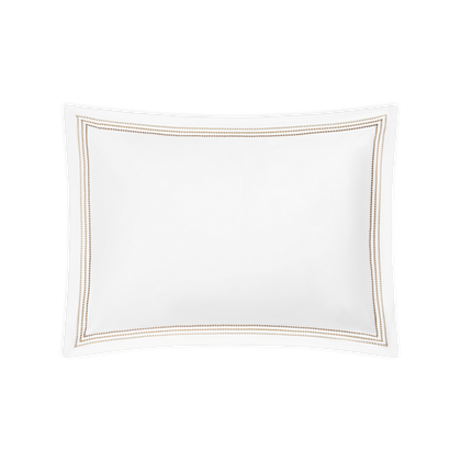 White Amara Triple Pearl sham with tan ombre embroidered trim.
