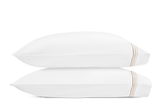 White Amara Triple Pearl pillowcase with tan ombre embroidered trim.