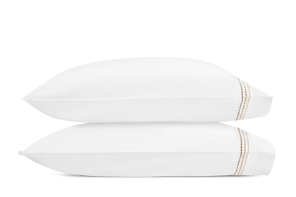 White Amara Triple Pearl pillowcase with tan ombre embroidered trim.