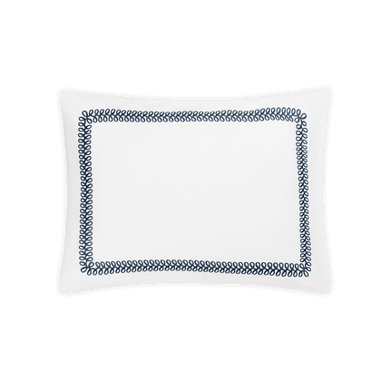 Deep blue Astor Braid sham, folded.