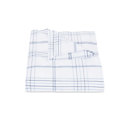 Navy August Plaid duvet cover, folded.