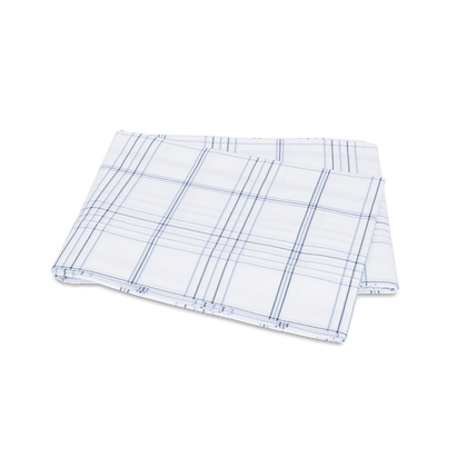 Navy August Plaid flat sheet, folded.