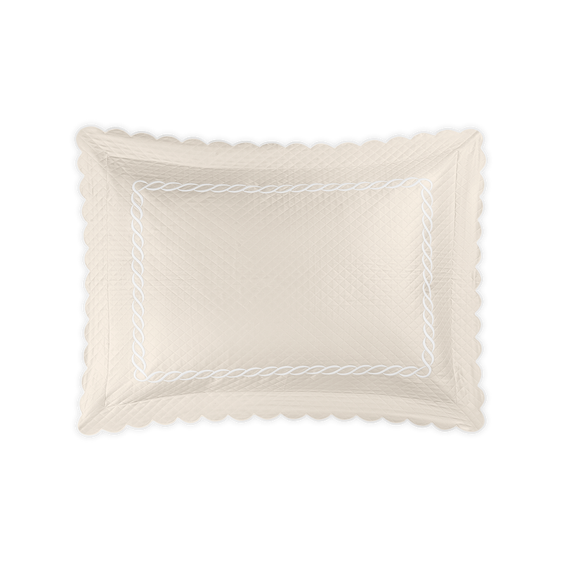 Classic Chain Scallop Matelassé Sham in Ivory &amp; White - View 1