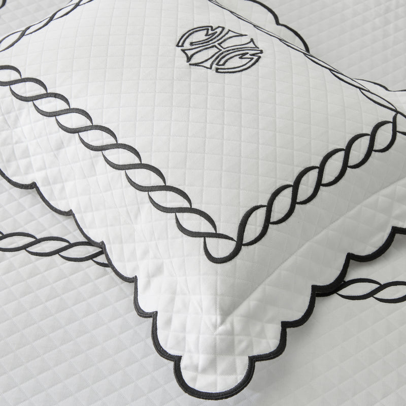 Classic Chain Scallop Matelassé Coverlet in Ivory &amp; White - View 3