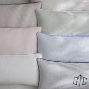 Matteo striped lumbar pillows in grey, pink, blue, and white