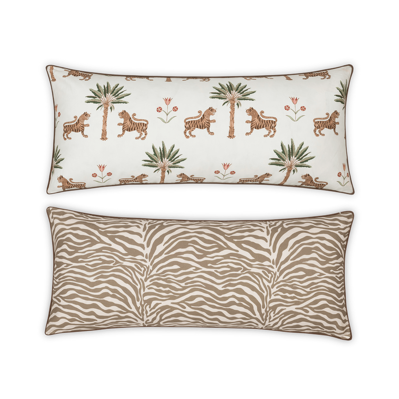 Reversible Lumbar Pillow Cover in Tiger Palm &amp; Regine Coconut - View 1