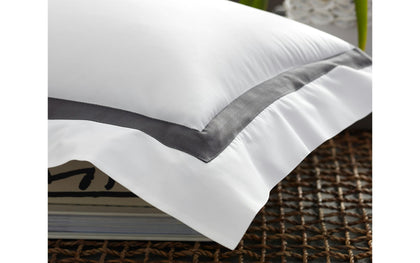 Lowell white bordered pillow sham with gray trim detail