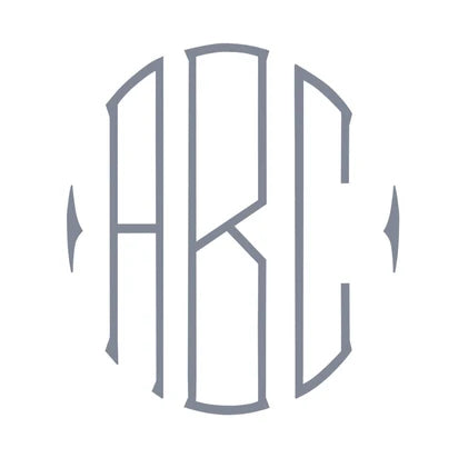 Three-letter monogram style in a rounded, interlocking oval layout