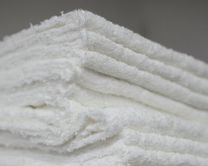 Close-up of a folded stack of terry towels