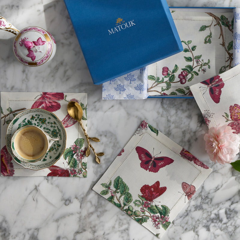 Baudin Butterfly Cocktail Napkin - set of 4 in Ruby - View 2