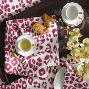 Crimson Iconic Leopard napkins set with tea and pastries