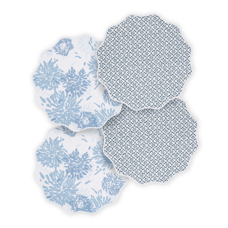 Reversible Quilted Placemat - set of 4 in Chrysanthemum Blue &amp; Laksha Indigo - View 1