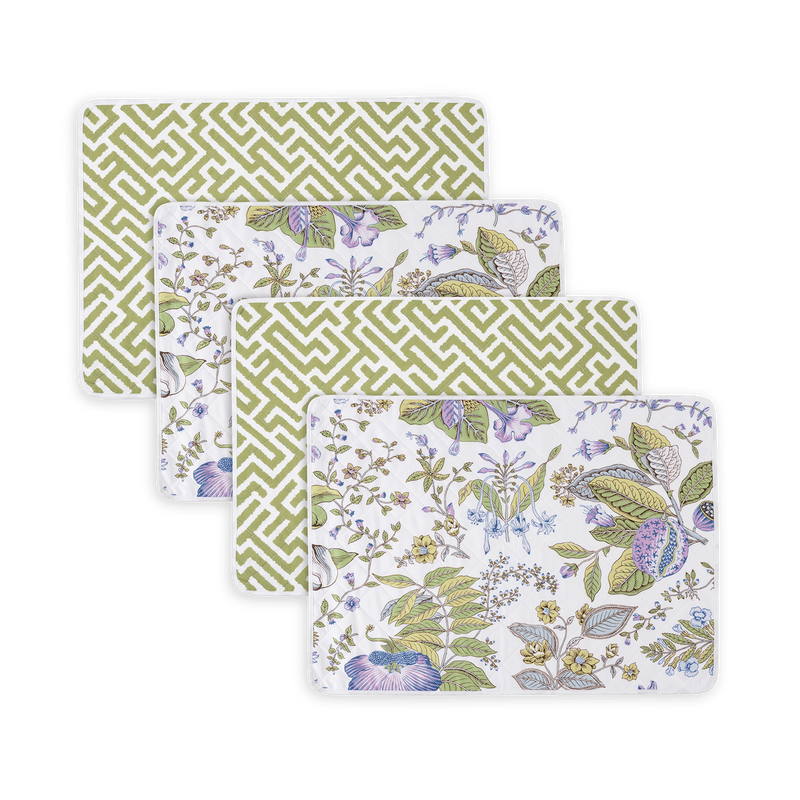 Reversible Quilted Placemat - set of 4 in Pomegranate Lilac &amp; Gabriel Grass - View 1