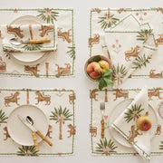 Tiger Palm placemats and napkins in Tigereye, set table with fruit and flatware