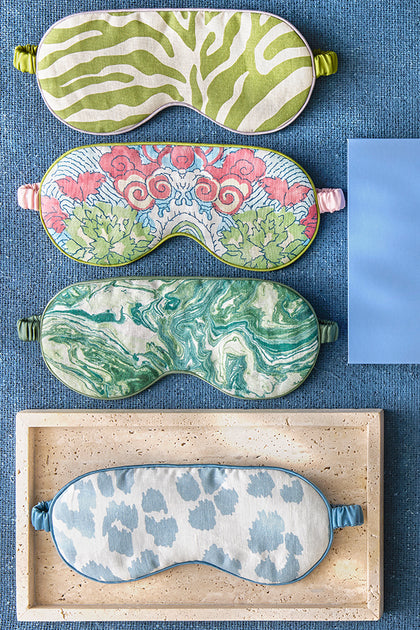 Schumacher sleep masks in assorted prints.
