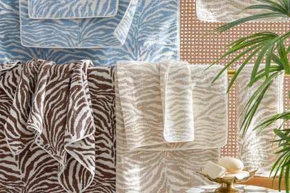 Regine zebra-pattern towels in assorted colors.