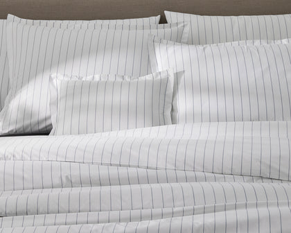 White pinstripe Special Wovens sheeting, close-up.