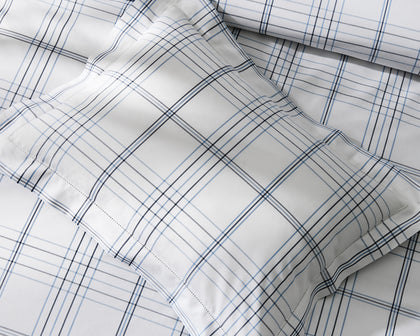 Blue and black August Plaid pillow.