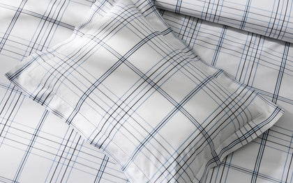 Blue and black August Plaid pillow.